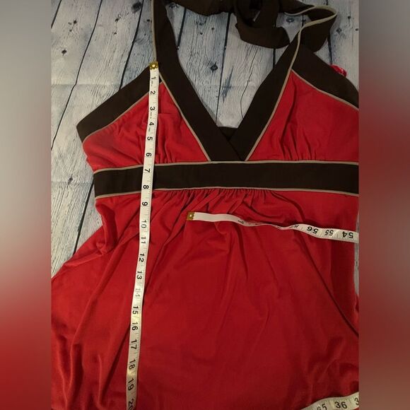 NWT Max and Cleo Meg Coral and Brown Y2K Rockabilly Skater Mini Halter Dress L - Picture 9 of 10